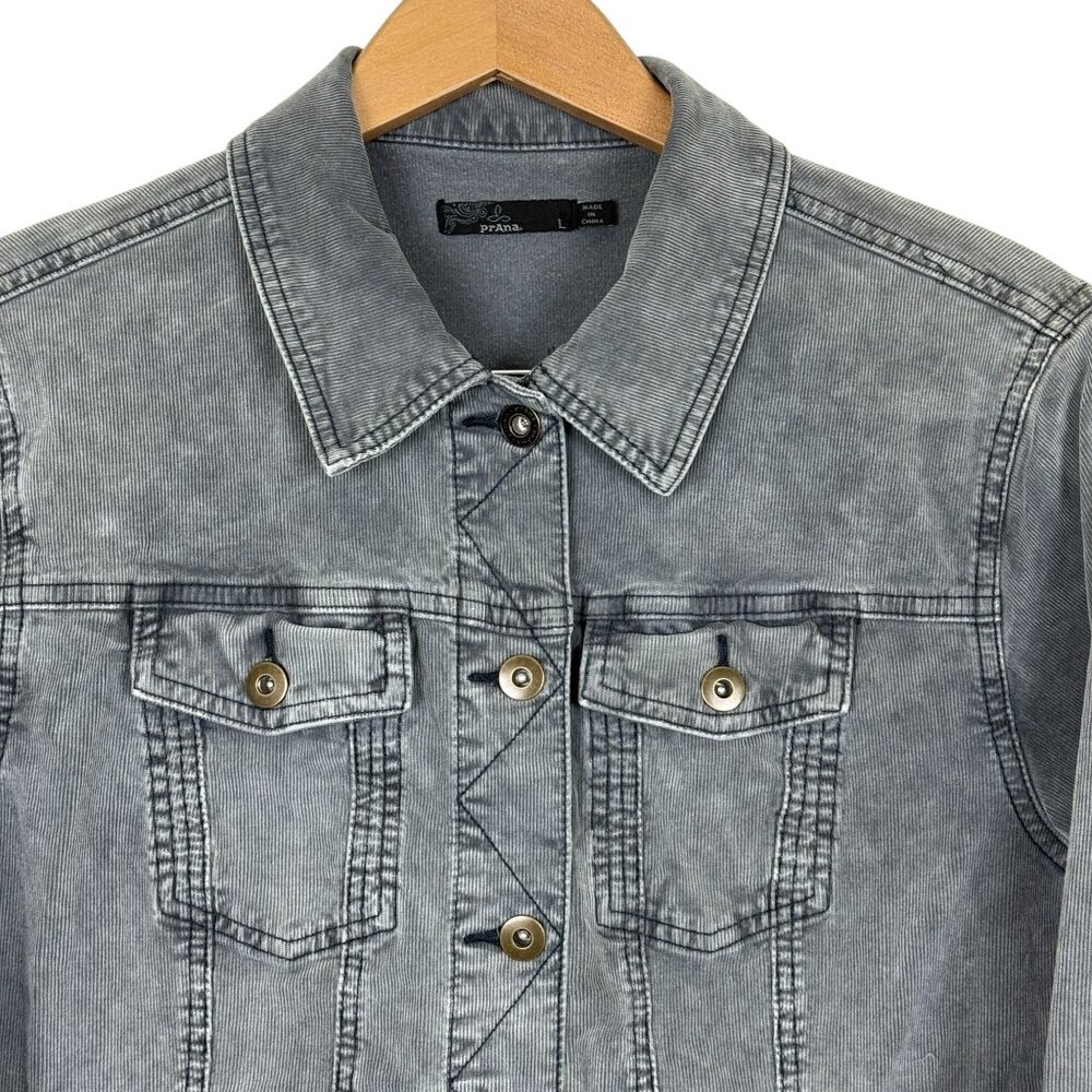 Prana Corduroy Jacket Womens Large Gray Trucker Stretch Casual Organic Cotton - Picture 2 of 10